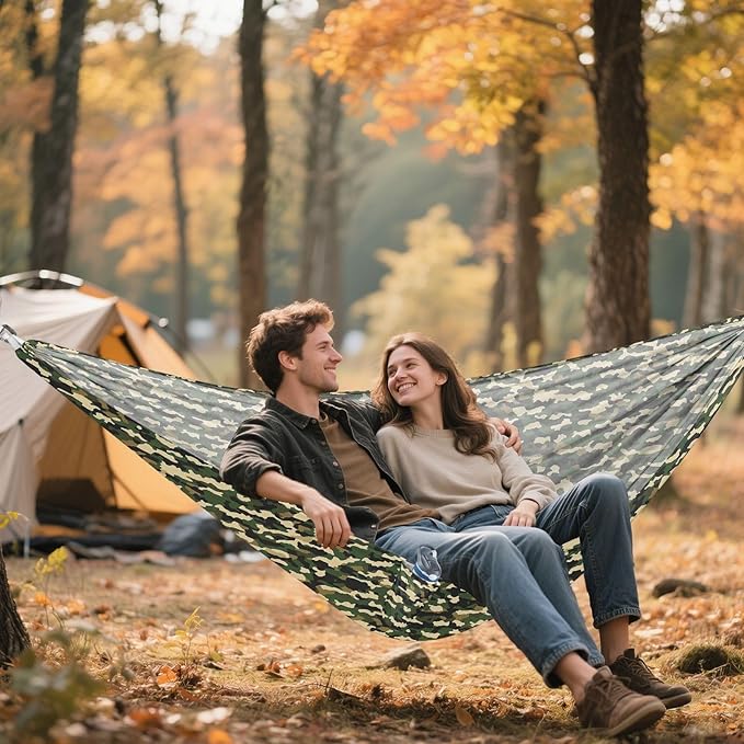 ALAZA Army Camo Green Camouflage Camping Hammocks Single or 2 Person 500 lbs Portable Parachute Travel Hammock w/Tree Straps for Hiking Backpacking Indoor Outdoor