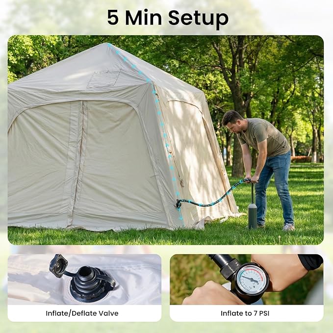 ABORON 2/6/8/10/12 Person Inflatable Camping Tent Easy Setup Blow Up Tent with Hand Pump PU3000mm Waterproof &amp Breathable 4 Season Glamping Tent for Outdoor Camping
