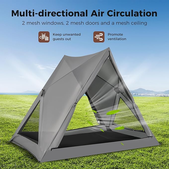 Tangkula Pop Up Camping Tent for 2-3 Person 360° One-Way See-Through Backpacking Tent with Removable Rainfly 2 Mesh Windows 2 Zippered Doors Carrying Bag Portable Outdoor Family Tent for Camping