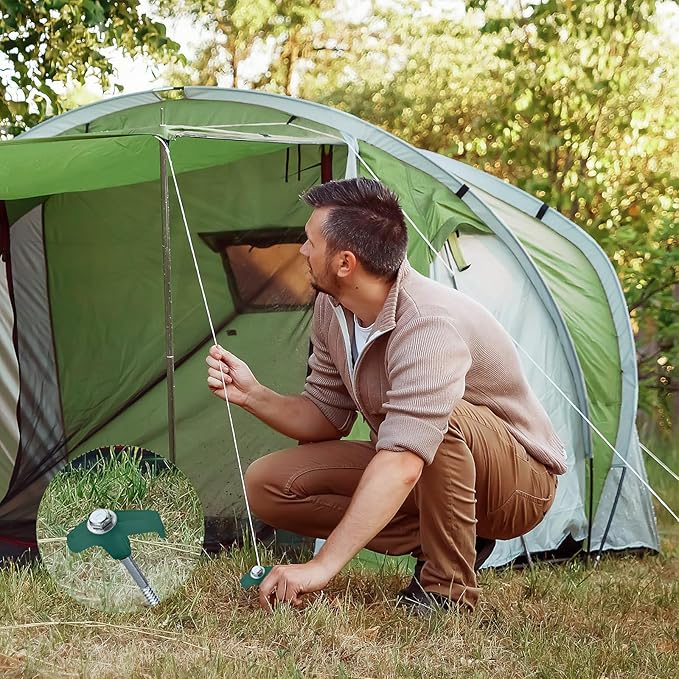 Hicarer 20 Pcs 8'' Screw in Tent Stakes Heavy Duty Ground Metal Stakes for Inflatables with Hex Head Driver for Outdoor Camping Tent Inflatable Garden Decor (Dark Green)