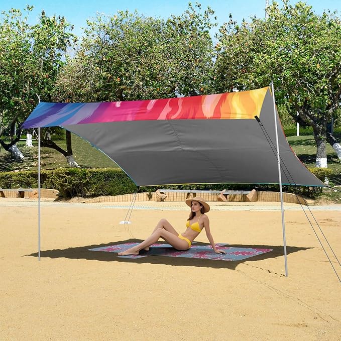 Tie-dye Rainbow ColorCamping Sun Shelters 9.2 x 10.5 FT Beach Canopy Tent Sun Shade with Carrying Bag for Camping Trips Fishing Backyard Fun or Picnics 21341136