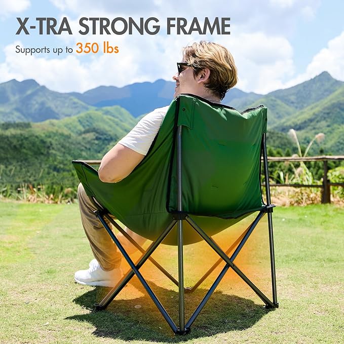 Portal 32 Oversized Camping Chair Foldable Heavy Duty 350 lb Padded Ergonomic Seat for Big &amp Tall Adults Pinch-Free Extra Wide Design Featuring Cup Holder &amp Carry Bag for Fishing Lawn &amp