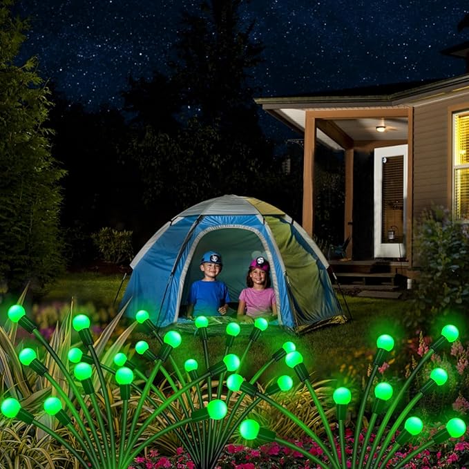 Solar St Patricks Day Lights Outdoor 6 Pack 60 LED Solar Green Firefly Lights Waterproof Sway by Wind Swaying Light for Yard Patio Backyard Garden Planter Flower Bed Pathway Outdoor Decoration