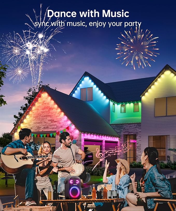 Smart Permanent Outdoor Lights 50ft with 36 LED RGB String Lights IP67 Waterproof Eaves Light with 44 Scene Modes for Halloween Christmas Birthday Holiday Party APP/Voice/Remote Control