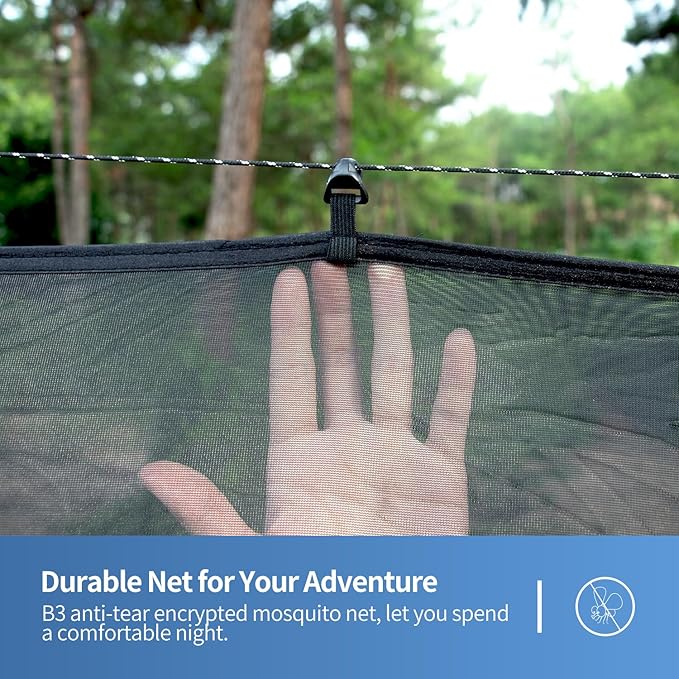 Hammock Anti-Mosquito System - Includes Double Hammock and Bug Net - Set of Essentials for Camping Hiking (Blue Hammock + Bug net)