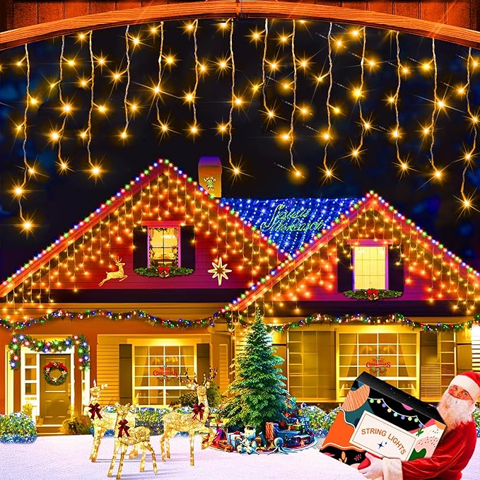 XURISEN 66ft Christmas Lights Decorations Outdoor 640 LED 8 Modes Curtain Fairy Lights with 120 DropsPlug in Waterproof Timer Memory Function for Christmas Holiday Wedding Party Decor(Warm White)