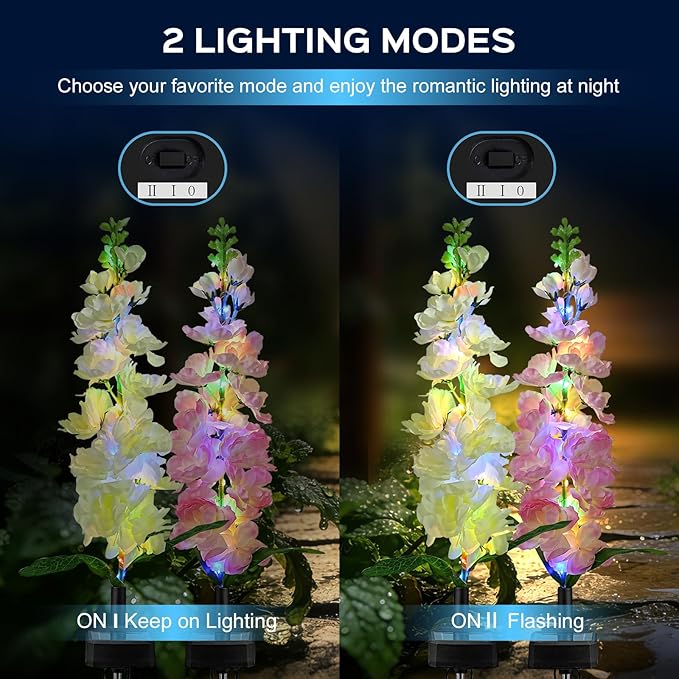 4 Pack Solar Garden Lights Outdoor LED Colorful Waterproof Solar Powered Hyacinth Flowers Landscape Lights for Patio Outside Yard Pathway Decorative Décor Gifts Two Lighting Modes