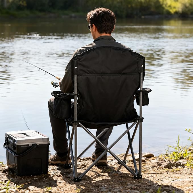 Camping Chairs Portable Chair Folding Chair with Cooler Bag and Cup Holder for OutdoorSportsBeachFishing Hiking Travel Picnic Backyard1PCBlack