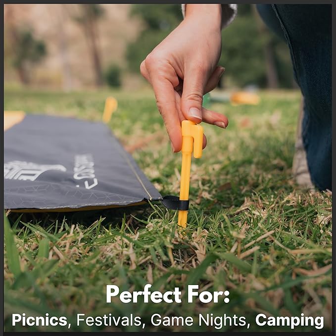 ECCOSOPHY Sand Proof Beach Blanket - Waterproof Picnic Blanket 60x55 Outdoor Compact Pocket Blanket Lightweight Ground Cover for Hiking Camping Festivals Sports Travel with Bag &amp Stakes (Caramel)