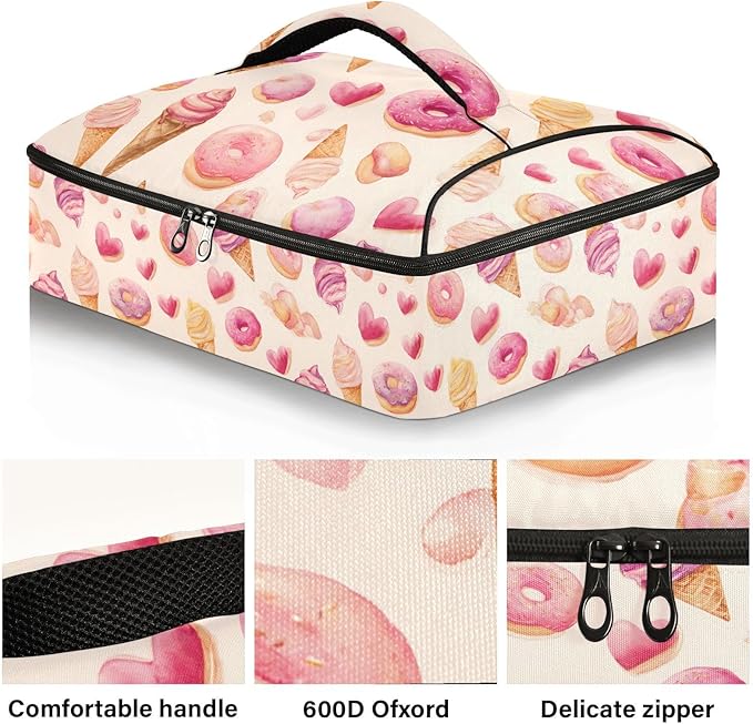 Casserole Carrier Watercolor Pink Pastel WhimsicalInsulated Casserole Carrier for Hot or Cold Food Thermal Lunch Tote for Potluck Parties Picnic Beach Fits 9 x 13 Inches Baking Dish