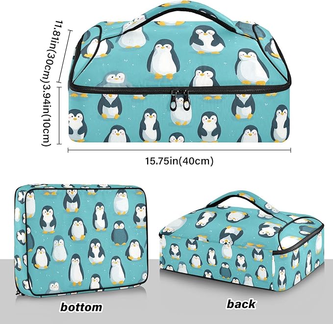 Casserole Carrier Pattern Cute PenguinsInsulated Casserole Carrier for Hot or Cold Food Thermal Lunch Tote for Potluck Parties Picnic Beach Fits 9 x 13 Inches Baking Dish