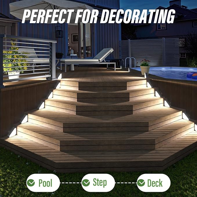 JSOT Solar Step Stair Lights Outdoor Yard Decor 8 Pack IP65 Waterproof Deck Lighting for Outside Solar Powered Solar Garden Light Decor for Fence Backyard Front Porch Step Balcony Wall Patio