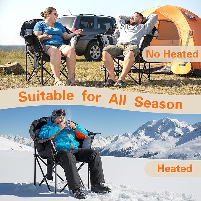 NAIZEA Heated Massage Camping ChairsHeated Outdoor Chair w/3 Heating Mode XL Oversized Heated Chair for Adults Heavy Duty Folding Camping Chairs for CampFishing Sports EventsNOT Included Battery