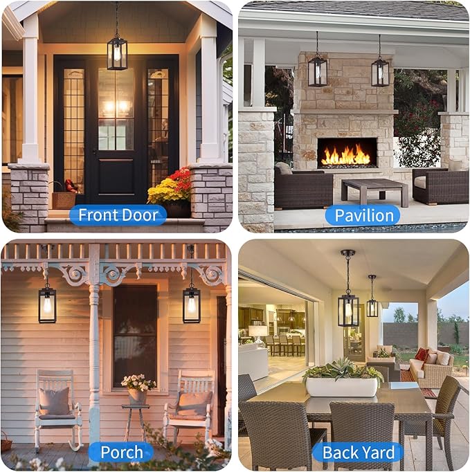 11'' Dusk to Dawn Outdoor Pendant Light Modern Outside Chandelier Outdoor Hanging Lantern Light Matte Brown with Clear Glass Exterior Pendant Lighting Fixture for Porch Yard Gazebo ORB (Small)