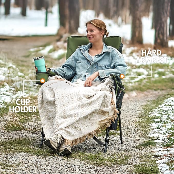 Portal Heated Camping Chairs for Adults Outdoor Sports Oversized Folding Lawn Chair with High Back Heavy Duty 400 Lbs Battery Not Included Green
