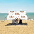 White Background Tiger Faces Paw Prints Pattern Camping Sun Shelter Beach Tent Portable Beach Sun Shade Outdoor Canopy for Camping Trips Fishing Picnic