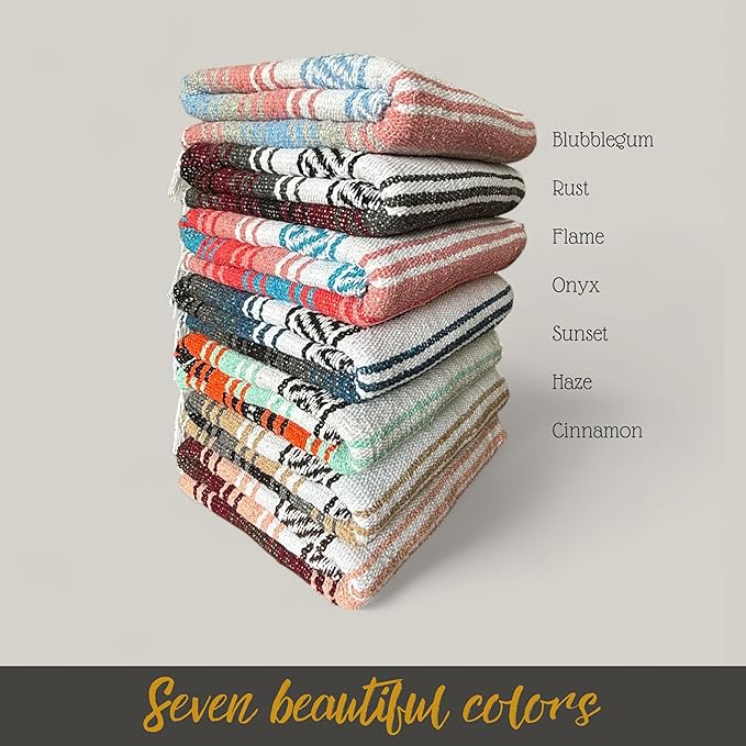 Authentic Handwoven Mexican Blanket Falsa Serape - Soft &amp Durable - Vibrant Beach Picnic Yoga &amp Camping Mat - Traditional Boho Throw - Outdoor Blanket 70x50 (Flame)