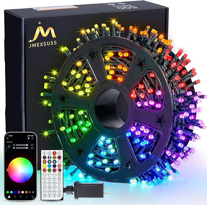 JMEXSUSS Smart Color Changing Christmas Lights 173ft 500 LED RGB Christmas String Lights with Remote &amp APP Waterproof Christmas Tree Lights for Indoor Outdoor Xmas Tree Party House Decoration