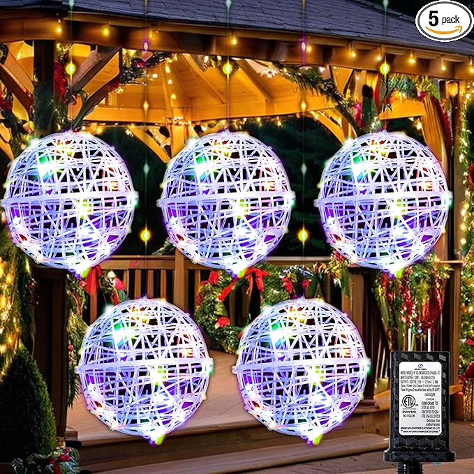 200LED Christmas Globe Lights – 8 Modes Indoor/Outdoor Ball Lights Decoration Waterproof Christmas Decor for Frontdoor Tree Garden Yard Patio (Multicolor 5pc)