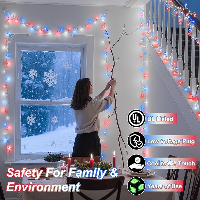 750 LED 240FT Christmas String Lights Outdoor Christmas Light with 8 Lighting Modes&amp Timer &amp Memory Plug in Waterproof Clear Wire Twinkle Light for for Xmas Yard Tree Party Decor Red White B