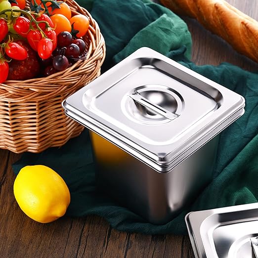 8 Pack Stainless Steam Hotel Pan 6 Deep Steam Table Pan with Lid 0.8 mm Thick Stainless Steel Restaurant Anti Clogging Steamer for Party Restaurant Hotel(1/6 Size)