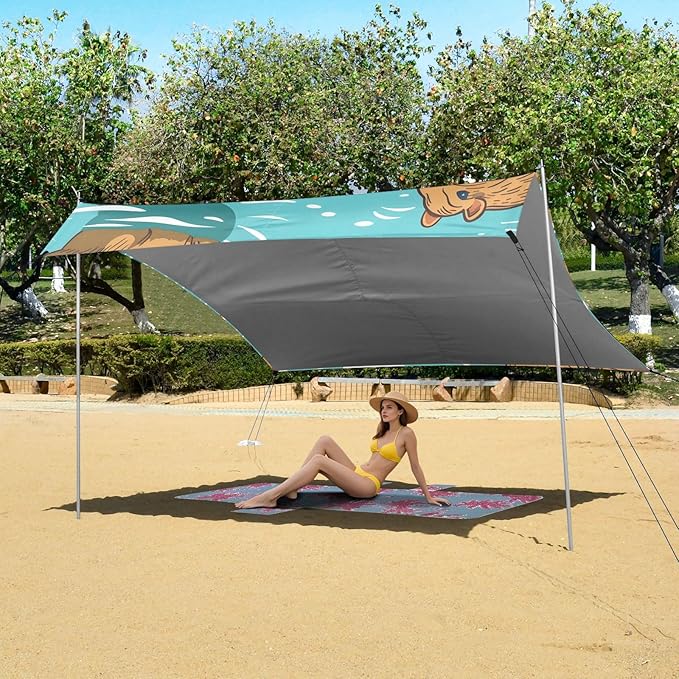 Capybaras in The Water Camping Sun Shelter Beach Tent Portable Beach Sun Shade Outdoor Canopy for Camping Trips Fishing Picnic