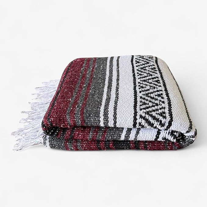 Authentic Handwoven Mexican Blanket Falsa Serape - Soft &amp Durable - Vibrant Beach Picnic Yoga &amp Camping Mat - Traditional Boho Throw - Outdoor Blanket 70x50 (Rust)
