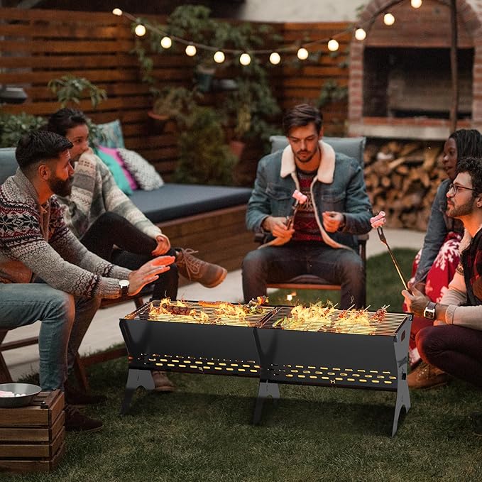 Camping Campfire Grill 2 Packs | Portable Folding Charcoal Grills Backpacking &amp BBQ Grill Heavy Duty Firepit Grate Grill with Carry Bag for Outdoor Cooking Bonfire Patio Backyard-31 Inch
