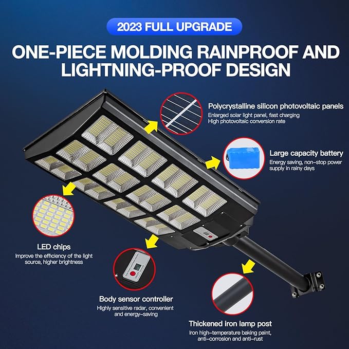 4000W Solar Street Lights Outdoor Waterproof 400000LM Dusk to Dawn Solar with Motion Sensor and Remote Control LED Flood Light Luces solares para exteriores Suitable for courtyards Garage.