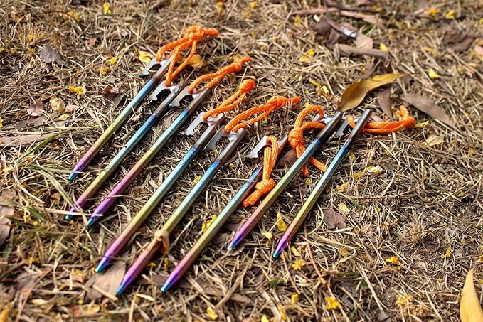 Boundless Voyage 6pcs Titanium Alloy Tent Pegs Outdoor Camping Awning Tent Stakes Lightweight Tent Nail 20CM-Ti4013PS
