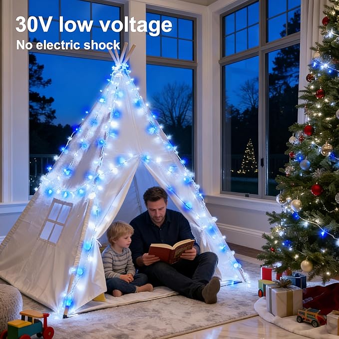Led String Lights 500LED 165 ft Indoor/Outdoor Fairy String Lights 30V 8 Modes Christmas Lights for Home Christmas Tree Wedding Party RoomWall Decoration Indoor&ampOutdoor(Blue+White)