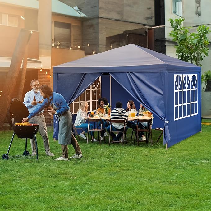 10'x10' Gazebo Waterproof Outdoor Canopy Patio Tent Party Tent for Wedding BBQ Cater Blue