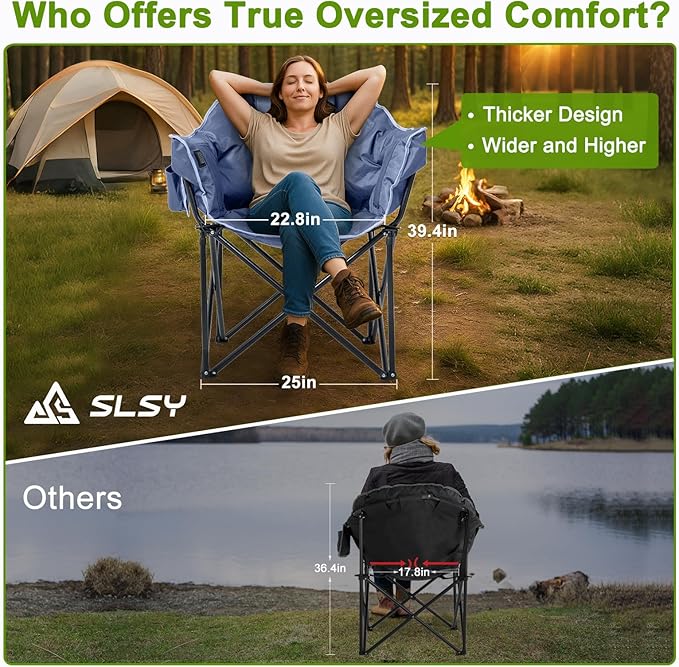 Slsy Oversized Heated Camping Chairs 2-Pack Heated Folding Moon Chairs with 3 Heat Levels Heavy Duty Portable Lawn Chairs for Outdoor Patio Picnic and Lounge