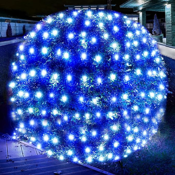 Led Christmas Net Lights White and Blue Outdoor Christmas Lights 160LED 5ftx7ft Connectable Outdoor Indoor Fairy Mesh Net Light for Party Yard Patio Trees Shrubs Bushes Decorations