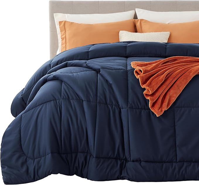 Bedsure Comforter Duvet Insert - Quilted Comforters Cal King Size All Season Duvet GentleSoft Down Alternative Bedding with 8 Tabs Gifts for Women/Men Navy Blue California King 96 X 102 Inches