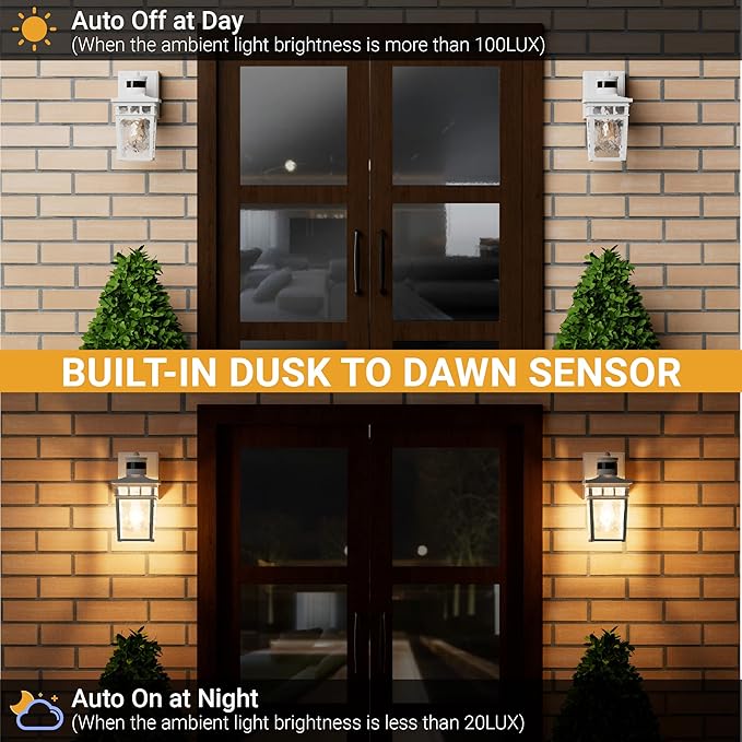 Porch Light Outdoor with GFCI Outlet - 3 Lighting Modes Exterior Light Fixture Dusk to Dawn Motion Sensor Wall Mount Outside Lights for HouseGarageFront Door Patio