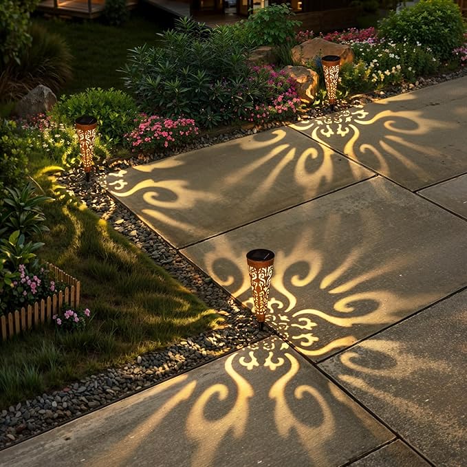 Go2garden 6Pcs Garden Solar Lights Outdoor Stakes Decorative Lighting for Yard Pathway Patio Decor Lawn Ornament (Red Copper)