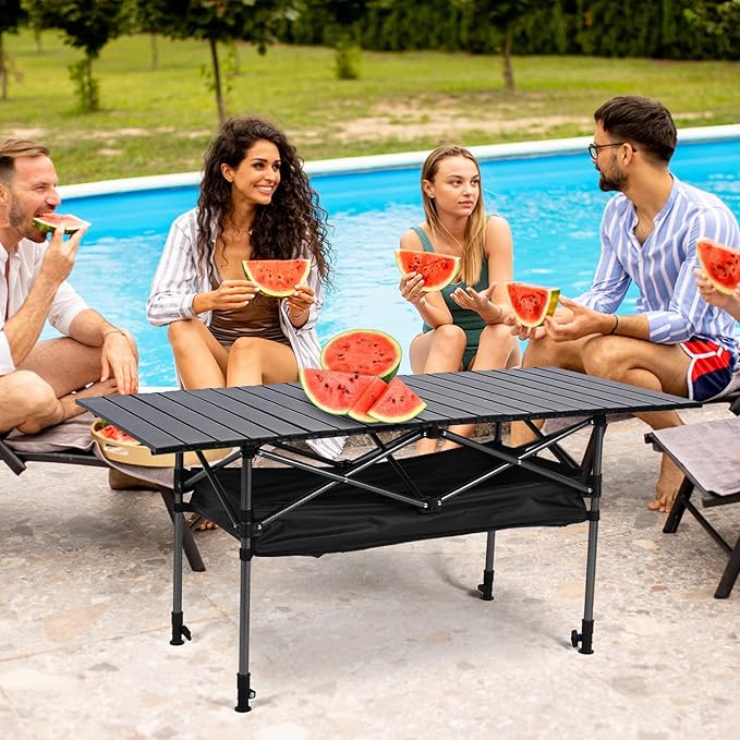 Outdoor Folding Table with Carrying Bag Roll-Up Rectangular Table Large Capacity Ultralight Dinner Desk for Picnic Camping Trip Beach BBQ