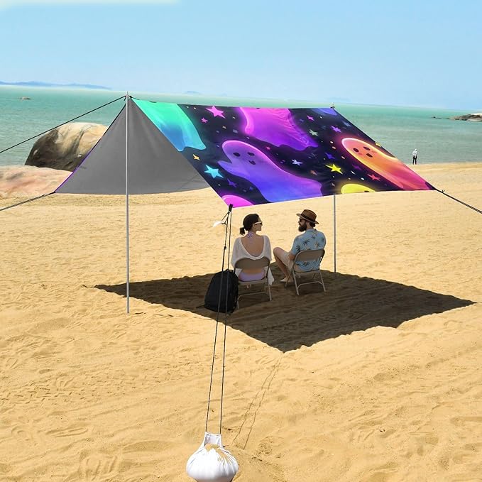 Beach Tent Sun Shelter Colorful Ghost Stars Lightweight &amp Easy Setup Beach Shade Canopy for Camping Fishing