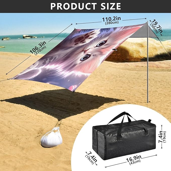Cute CatCamping Sun Shelters 9.2 x 10.5 FT Beach Canopy Tent Sun Shade with Carrying Bag for Camping Trips Fishing Backyard Fun or Picnics 21340133