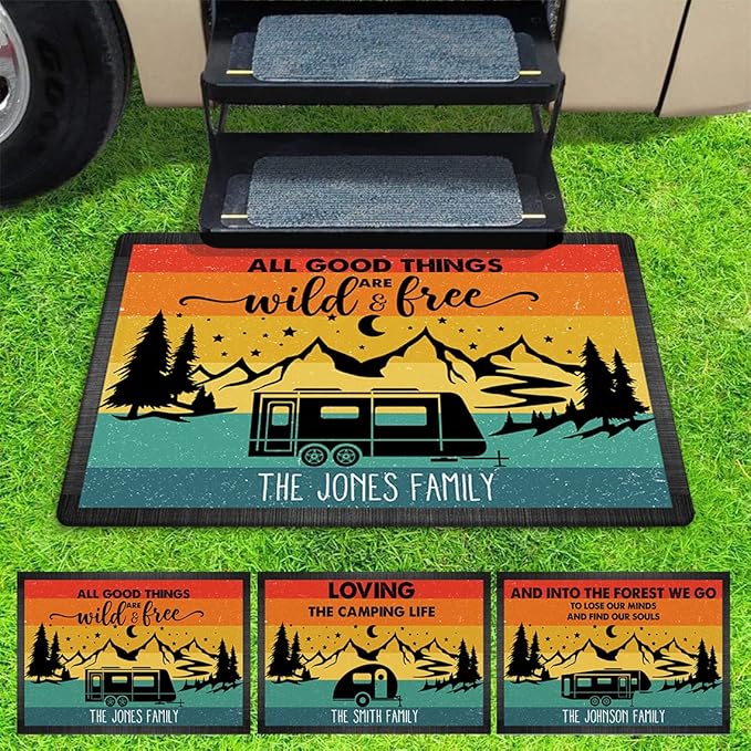 Personalized Into The Forest We Go to Lose Our Minds Find Souls Doormat - Family Name Camping Door Mat RV Accessories for Inside Outside Travel Trailers Funny Campsite Decorations 16 x 24 inches