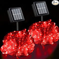 QITONG Red Solar Rope Lights Outdoor 2 Pack Each 33ft 100LED String Light 8 Modes Fairy Lights in Clear Thin Tube with 8 Modes