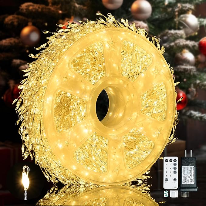 Fairy Lights Plug inDailyart 3000 Led Cluster Lights with Timer 195Ft Waterproof Warm Twinkle String Light with Remote for Bedroom Wreath Garland Window Wedding Christmas Tree DecorationSliver Wire