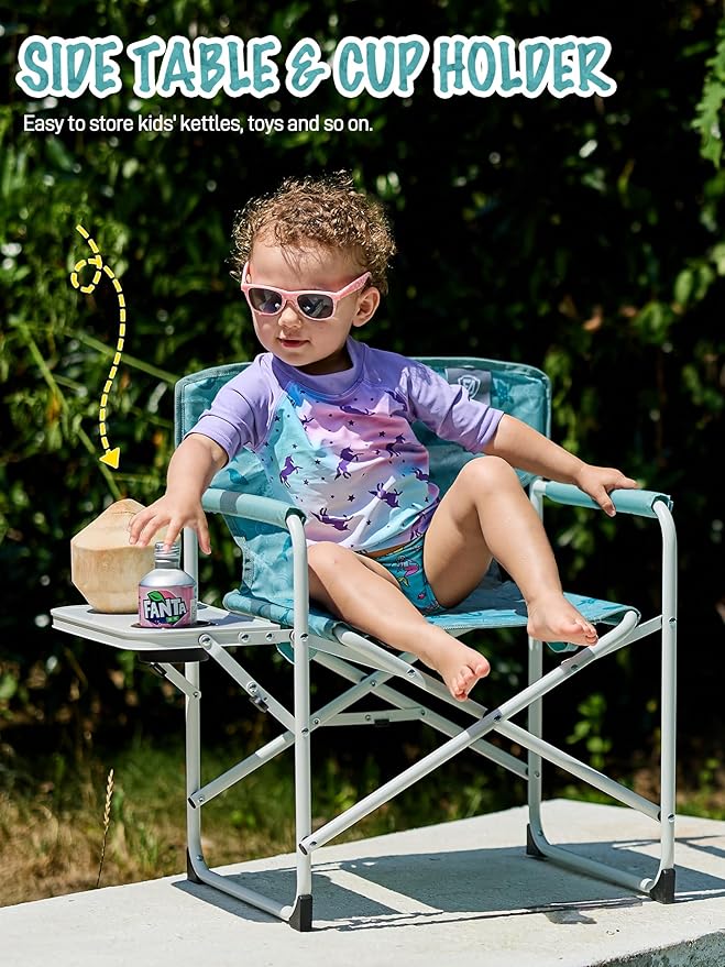 EVER ADVANCED Kids Directors Chair with Side table for Camping RV &amp Sports Padded Kid Outdoor Seat with Safety Lock Lightweight Portable Camp Chairs for Beach Balcony Patio Supports 150lbs G
