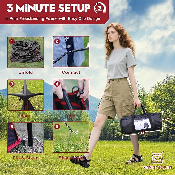 Camping Shower Tent Portable Outdoor Privacy Shelter for Showering &amp Changing 7.2 FT Easy-Setup Toilet Tent with Floor &amp UPF 50+ Ideal for Hiking Fishing Beach