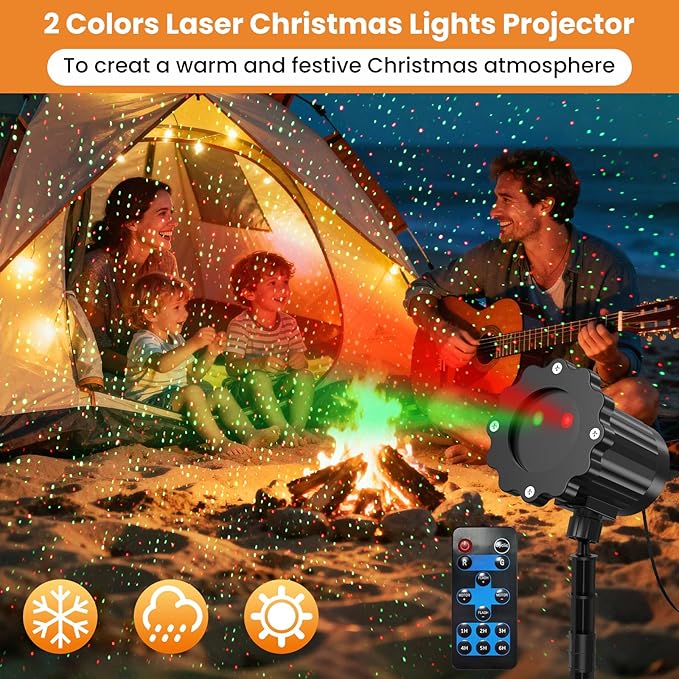Christmas Projector Lights Outdoor Waterproof Christmas Laser Lights Outdoor with Remote Landscape Spotlight Red and Green Star Show Laser Projection for Garden House Decor Holiday Xmas Decoration