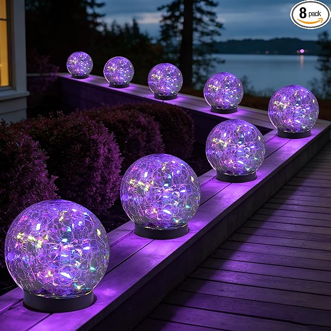 Solar Globe Lights Outdoor Waterproof-Solar Balls-Solar Garden Lights-Orbs for Outside 8 Pack Cracked Glass Ball for Lawn Patio Yard Backyard Decorations