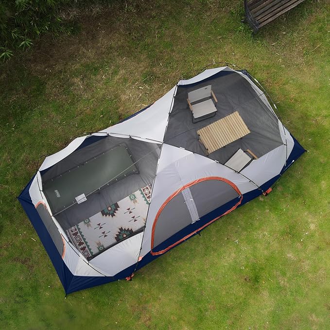 UNP Camping Tent 10-Person-Family Tents Parties Music Festival Tent Big Easy Up 5 Large Mesh Windows Double Layer 2 Room Waterproof Weather Resistant 18ft x 9ft x78in