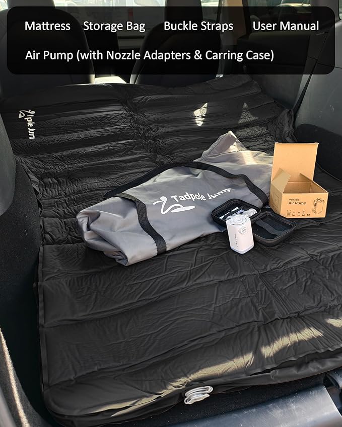 for Tesla Model Y Mattress Memory Foam 4 inch Comfortable SUV Sleeping Pad with Powerful Air Pump Inflatable Car Bed for Camping &amp Road Trips (Black+Gray)