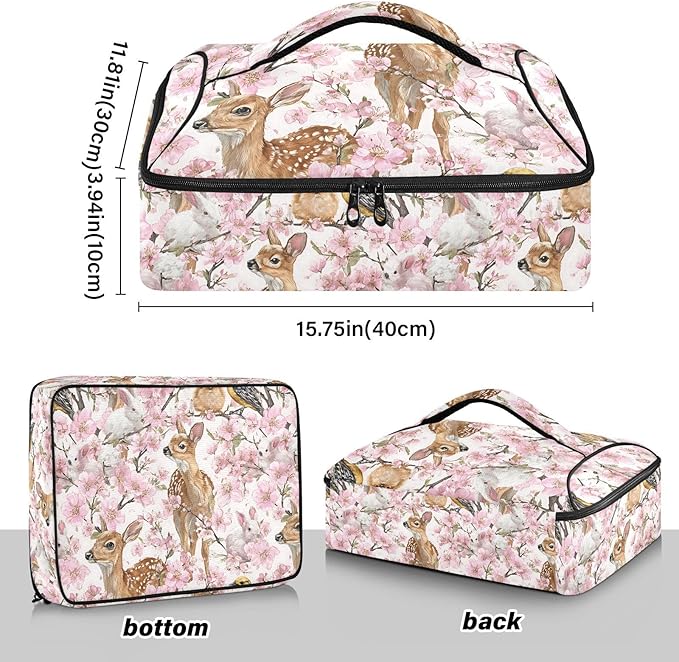 Casserole Carrier Enchanting Pattern Animals DeerInsulated Casserole Carrier for Hot or Cold Food Thermal Lunch Tote for Potluck Parties Picnic Beach Fits 9 x 13 Inches Baking Dish